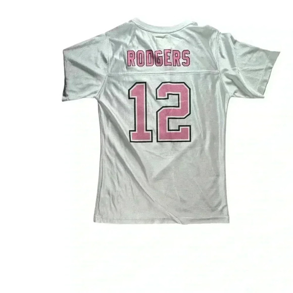 Girl's NFL Team Apparel Packers Aaron Rodgers 12 White Pink Jersey Large (14/16) - Picture 7 of 13